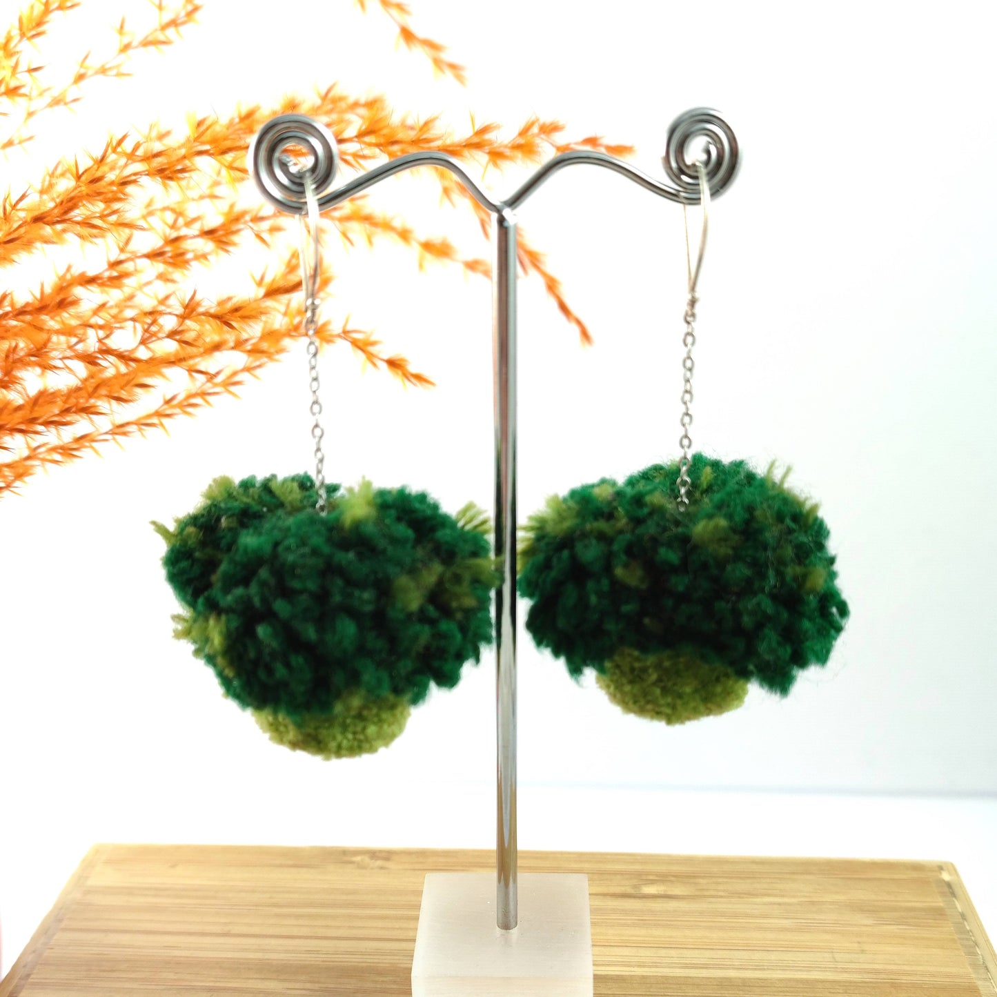 Broccoli Pom-pom Earrings