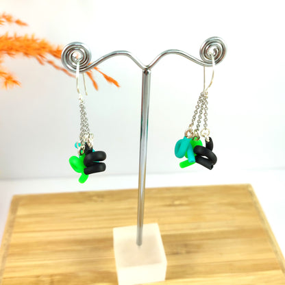 Teal and Green Upcycled Earrings