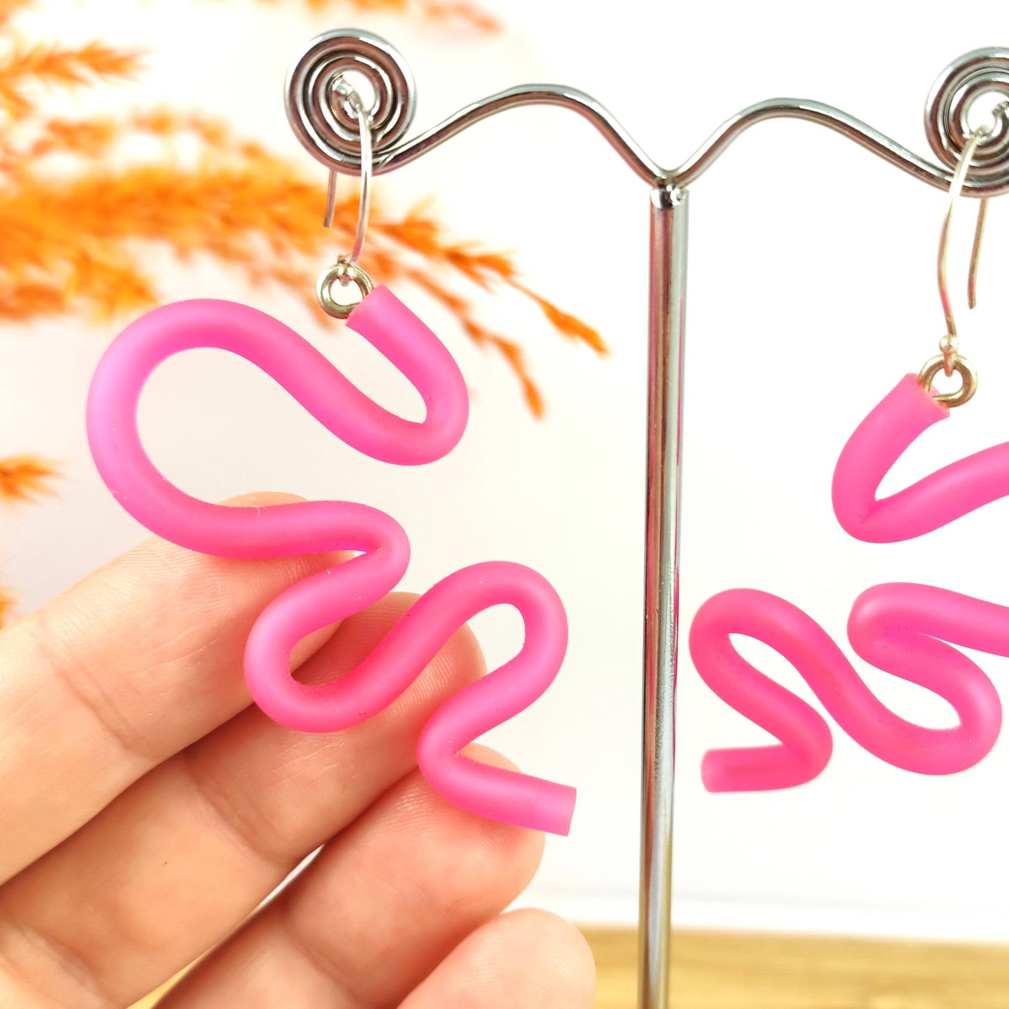 Big Snake Earrings Pink