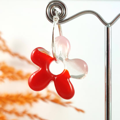 Pink Red Flower Hoop Earrings