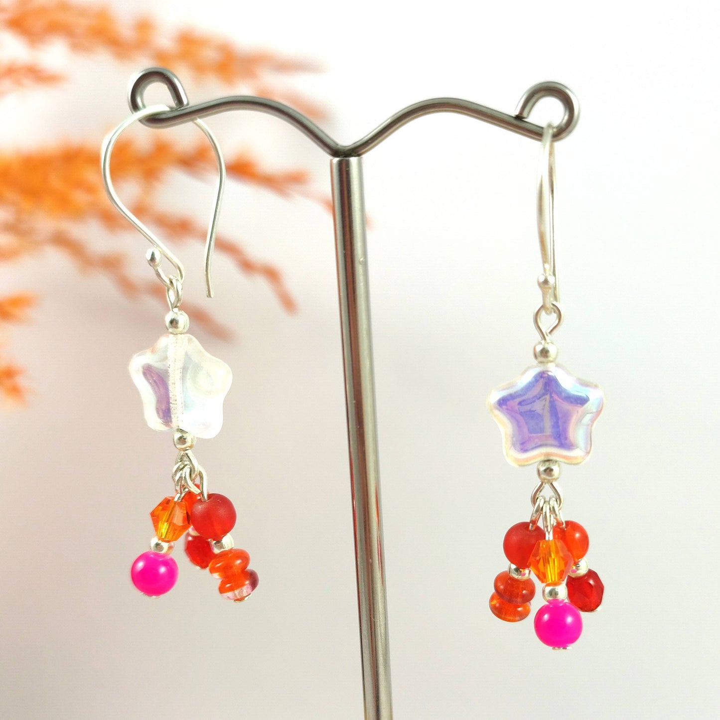 Pink and Orange Shooting Star Earrings