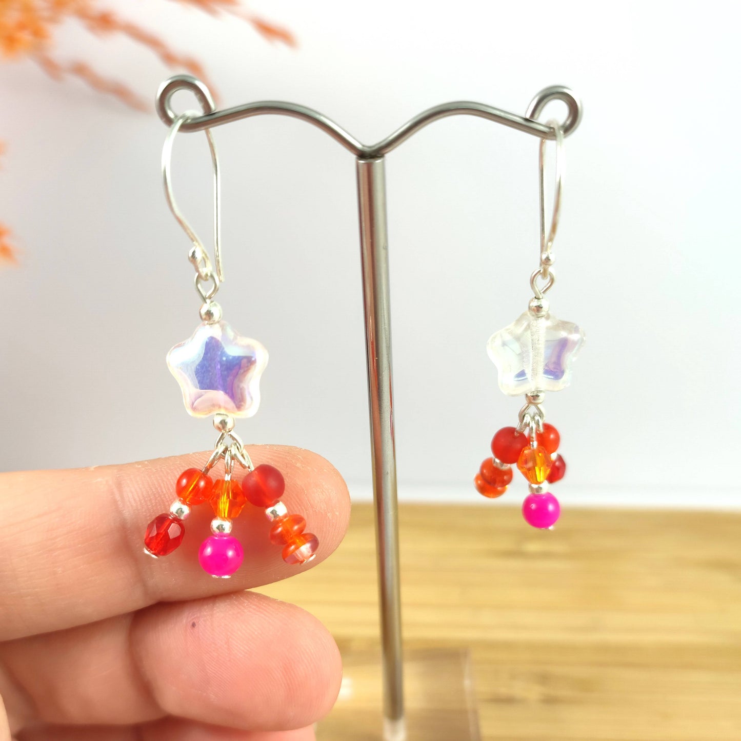 Pink and Orange Shooting Star Earrings