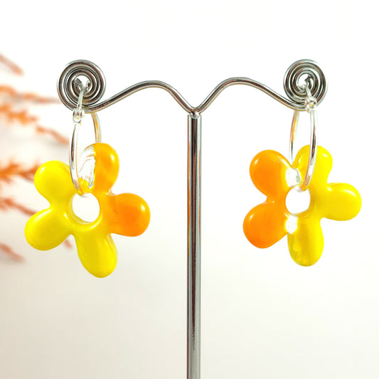 Yellow Flower Hoop Earrings