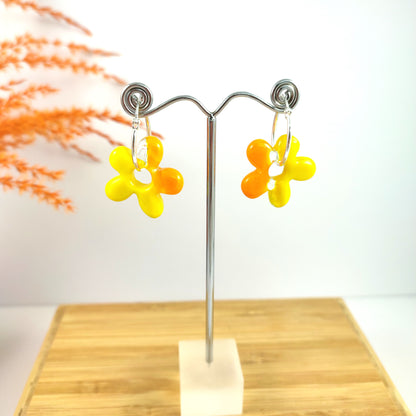 Yellow Flower Hoop Earrings