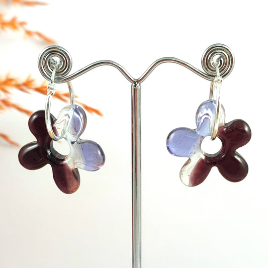 Purple Flower Hoop Earrings