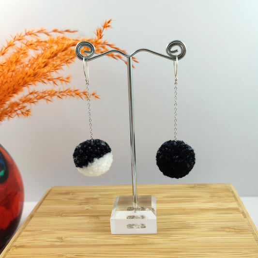 Black and White Candy Pom-pom Earrings