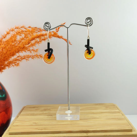 Orange Lampwork Glass Disc Earrings