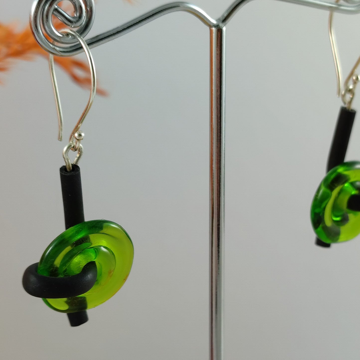 Green Lampwork Glass Disc Earrings