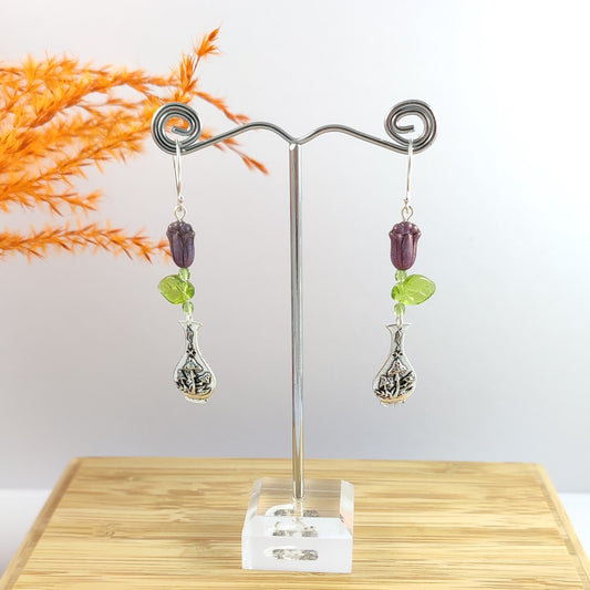 Purple Tulip Vase Earrings