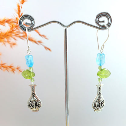 Blue Tulip Vase Earrings