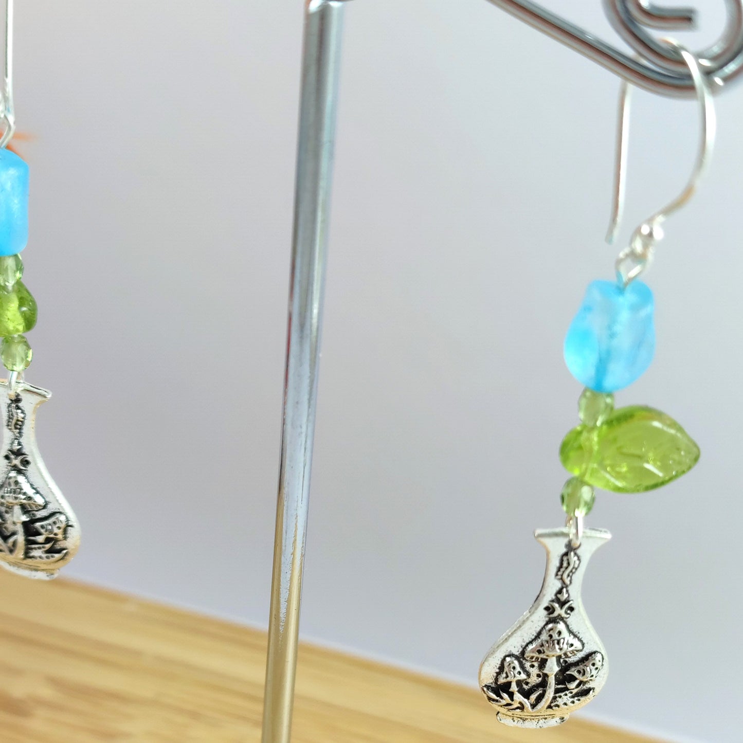 Blue Tulip Vase Earrings