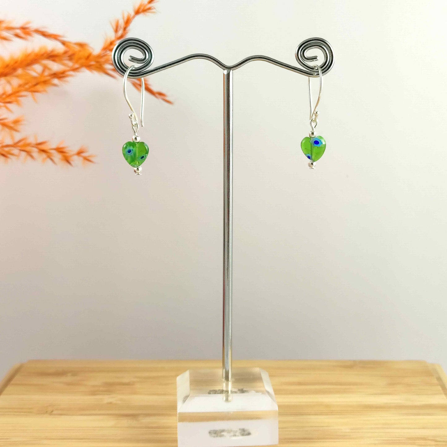 Dainty Green Heart Earrings Valentines