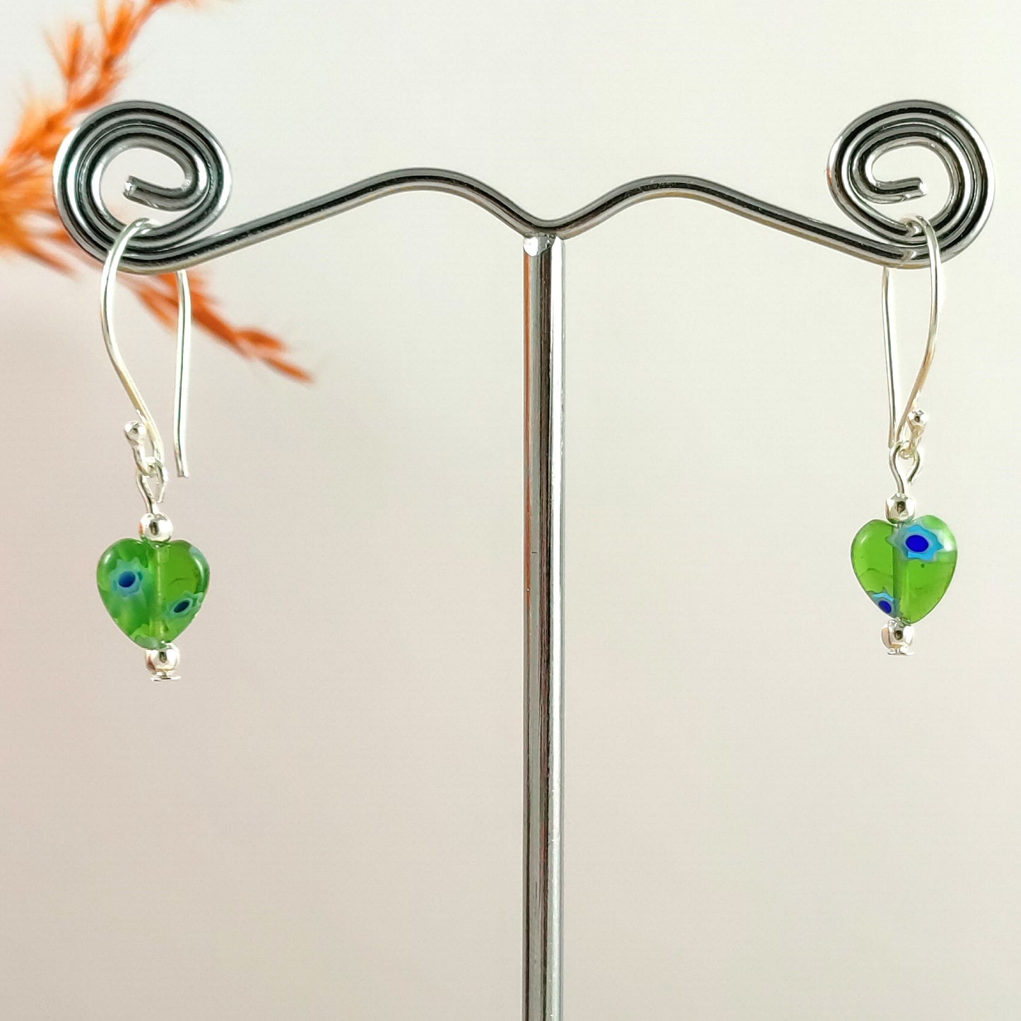 Dainty Green Heart Earrings Valentines