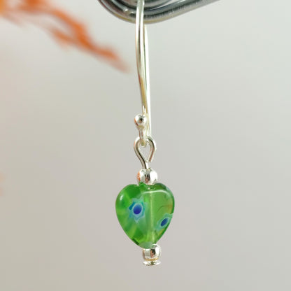 Dainty Green Heart Earrings Valentines