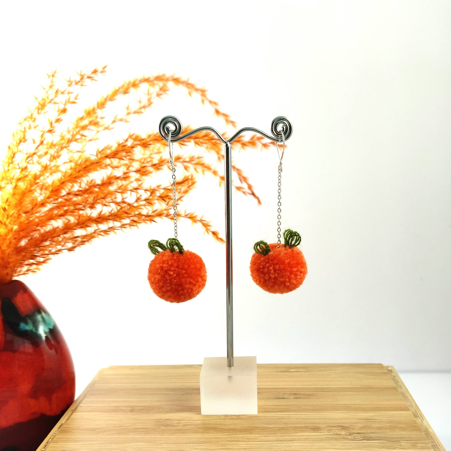 Mini Orange Pom-pom Earrings