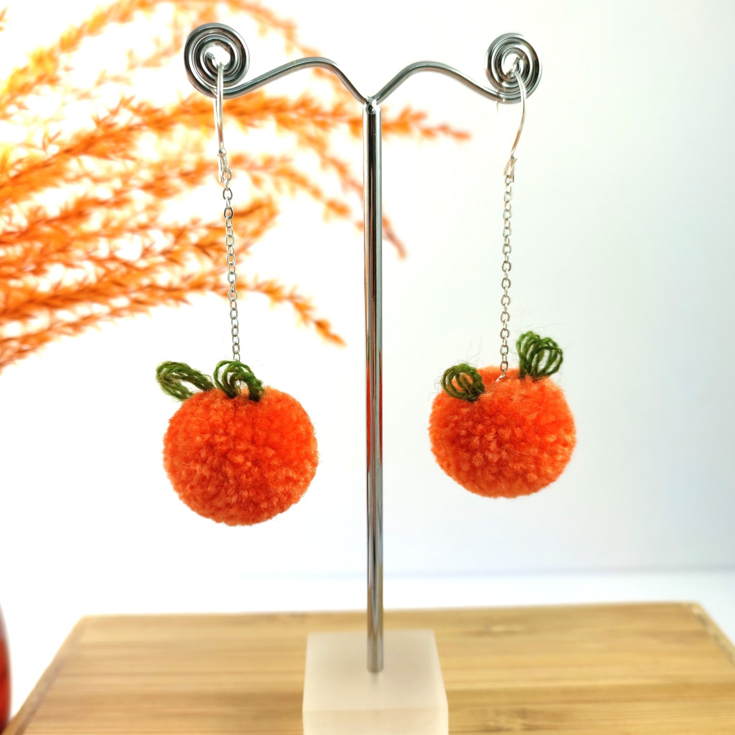 Mini Orange Pom-pom Earrings