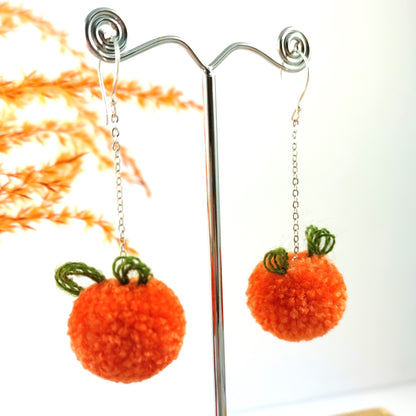 Mini Orange Pom-pom Earrings