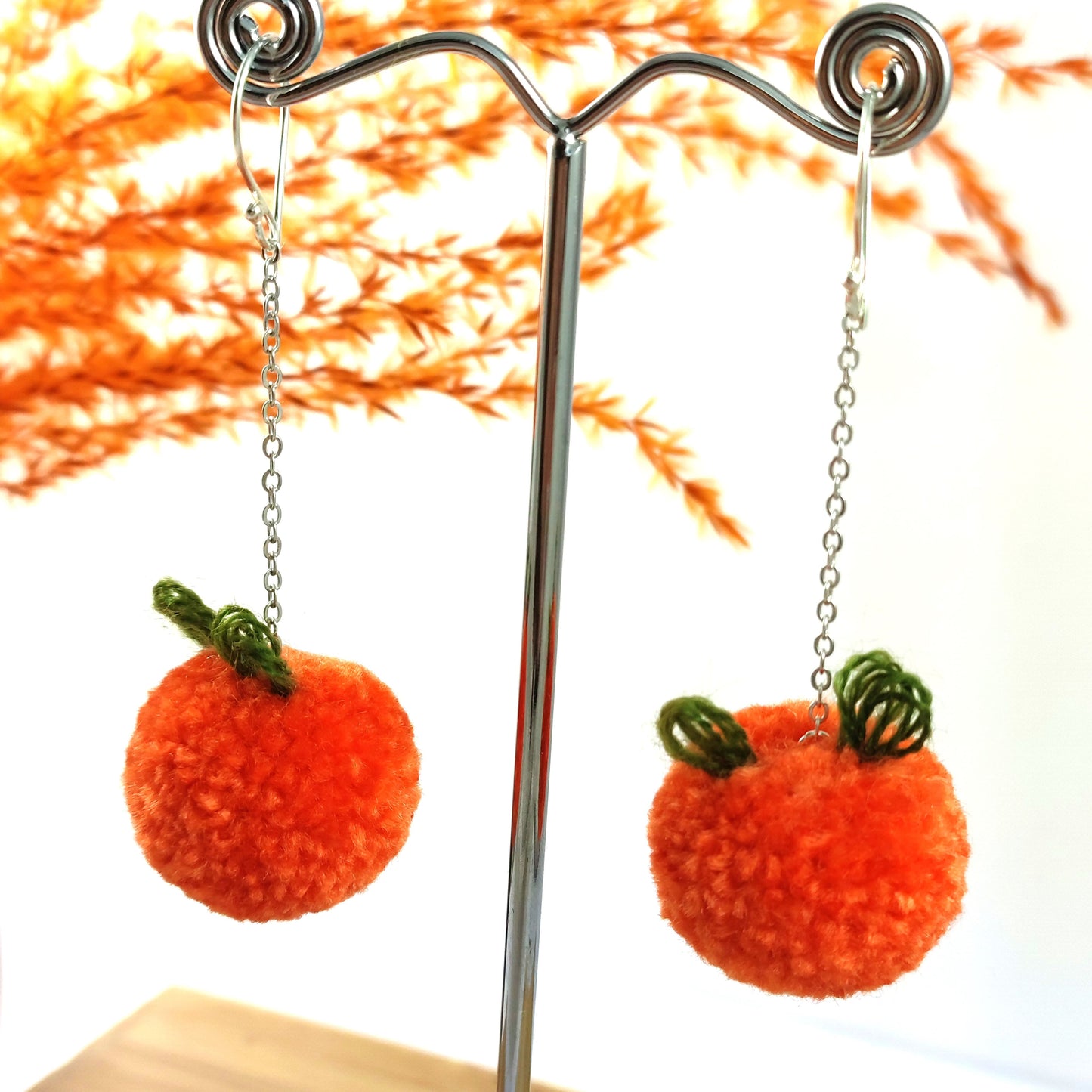 Mini Orange Pom-pom Earrings