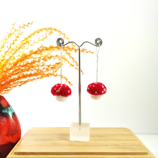 Mini Toadstool Mushroom Pom-pom Earrings