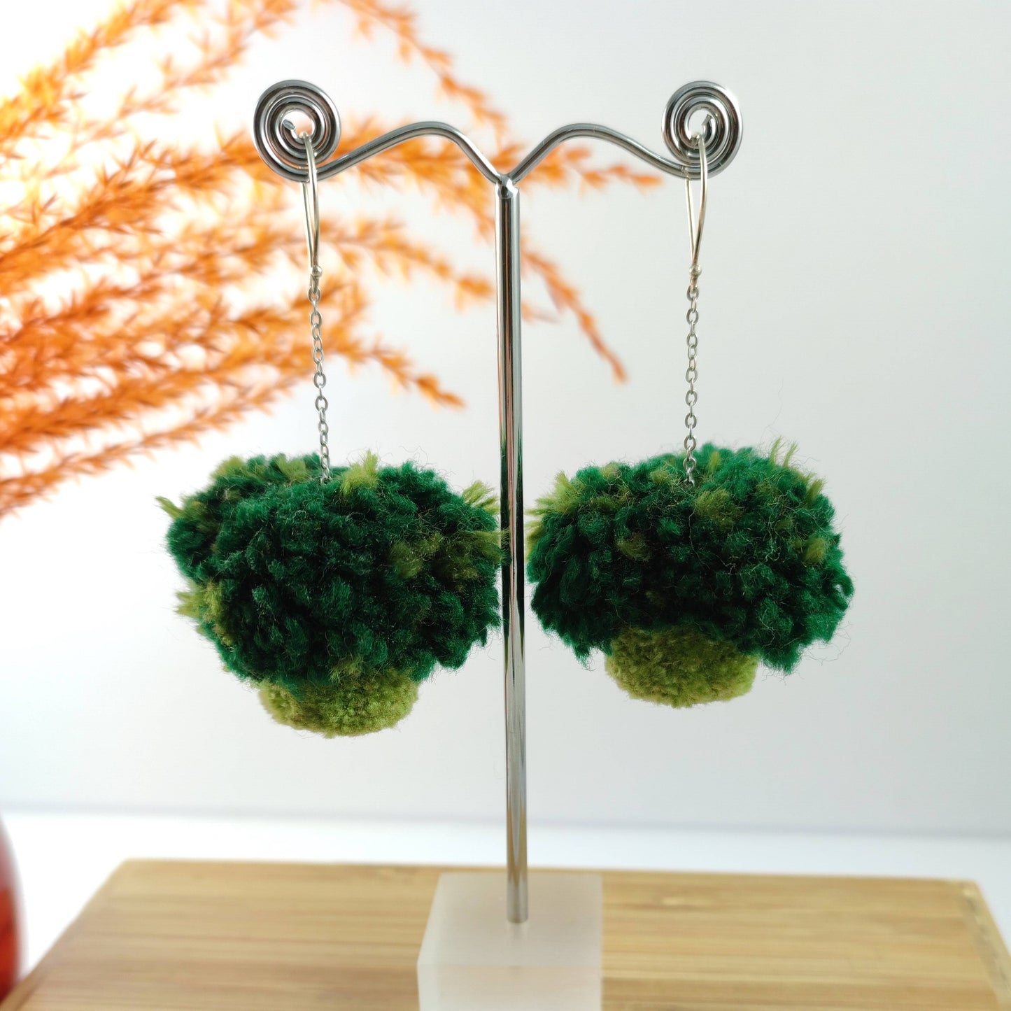 Broccoli Pom-pom Earrings