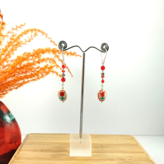 Red Ceramic Flower Earrings