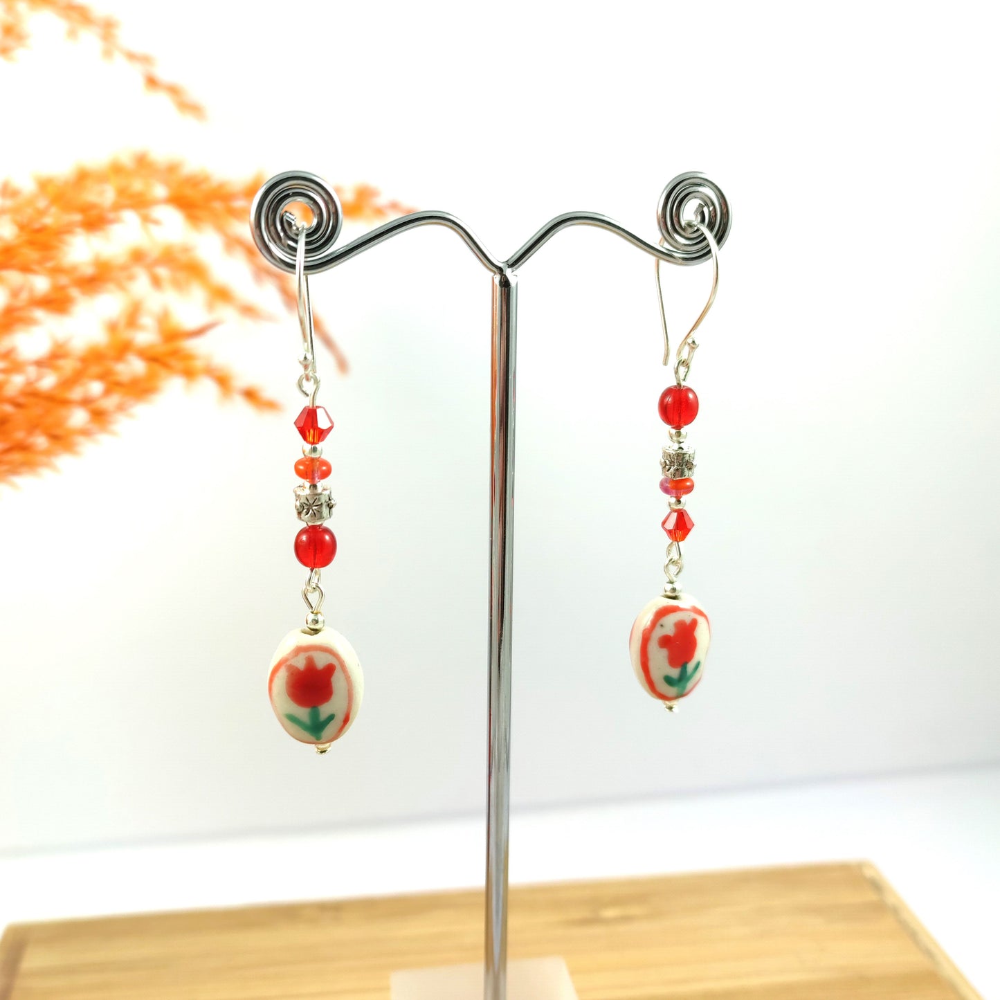 Red Ceramic Flower Earrings