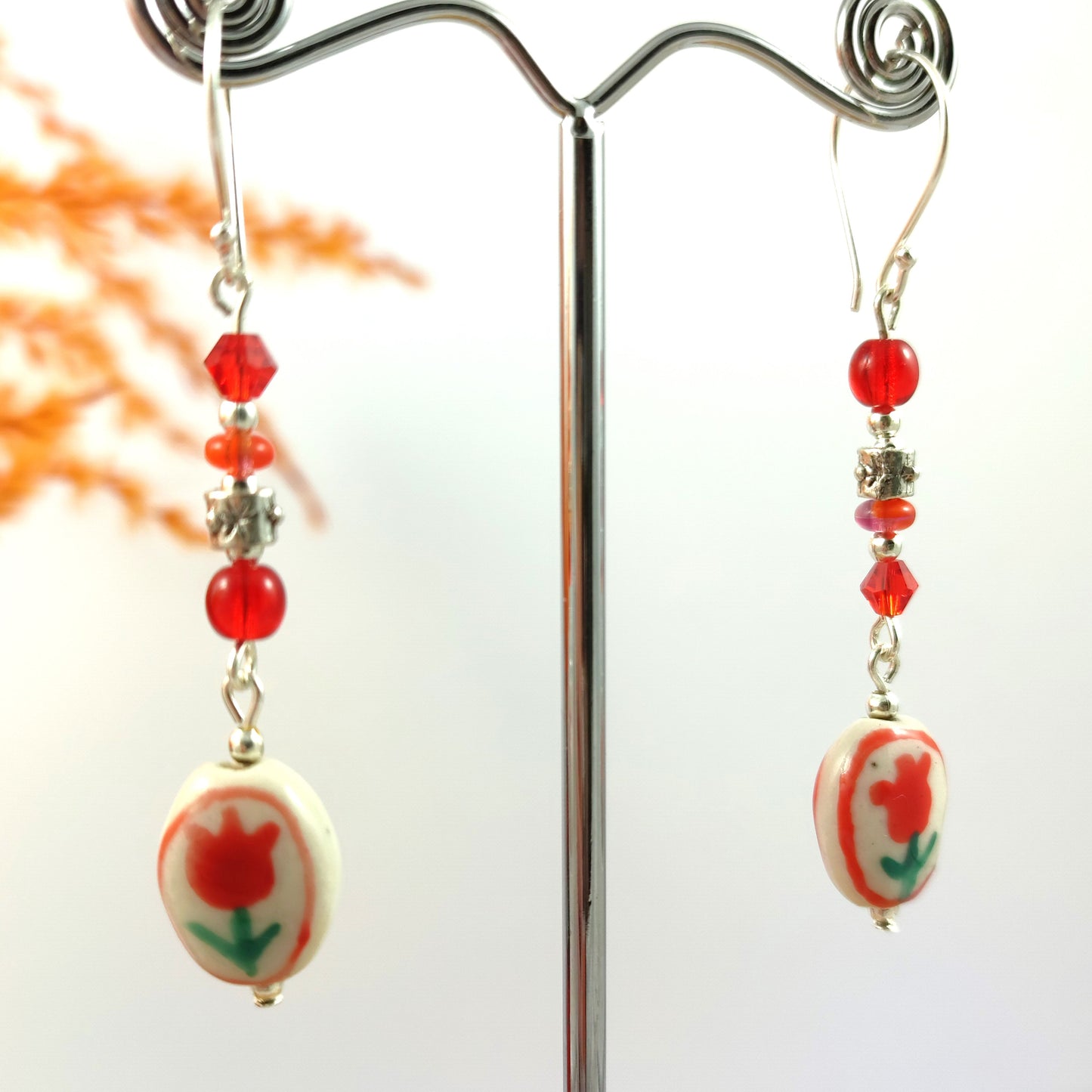 Red Ceramic Flower Earrings