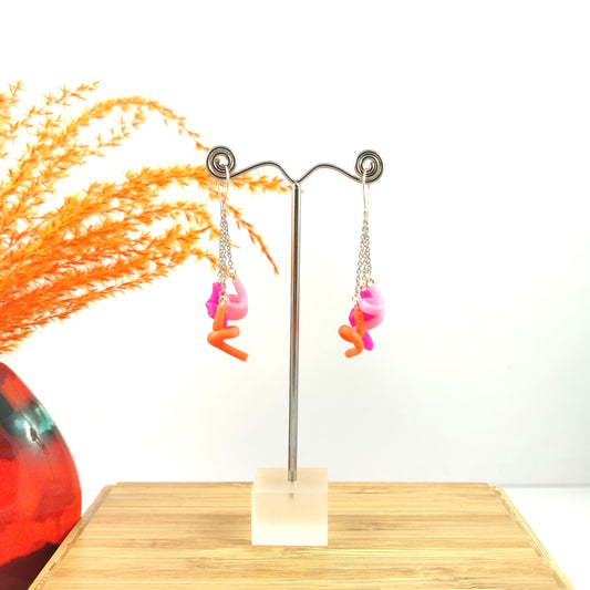 Pink and Orange Upcycled Earrings