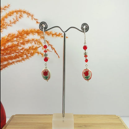 Red Ceramic Flower Earrings