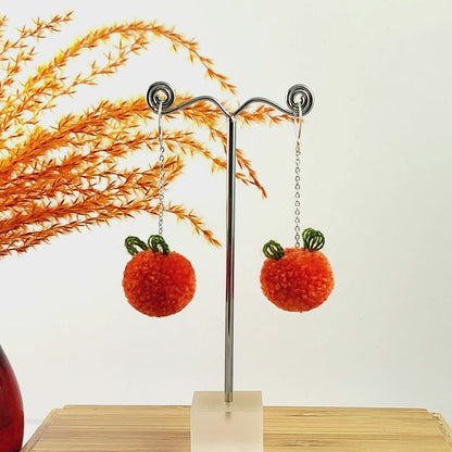 Mini Orange Pom-pom Earrings