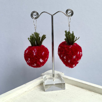 Giant Strawberry Pom-pom Earrings