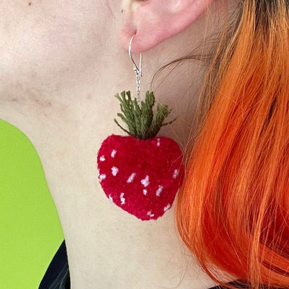 Giant Strawberry Pom-pom Earrings