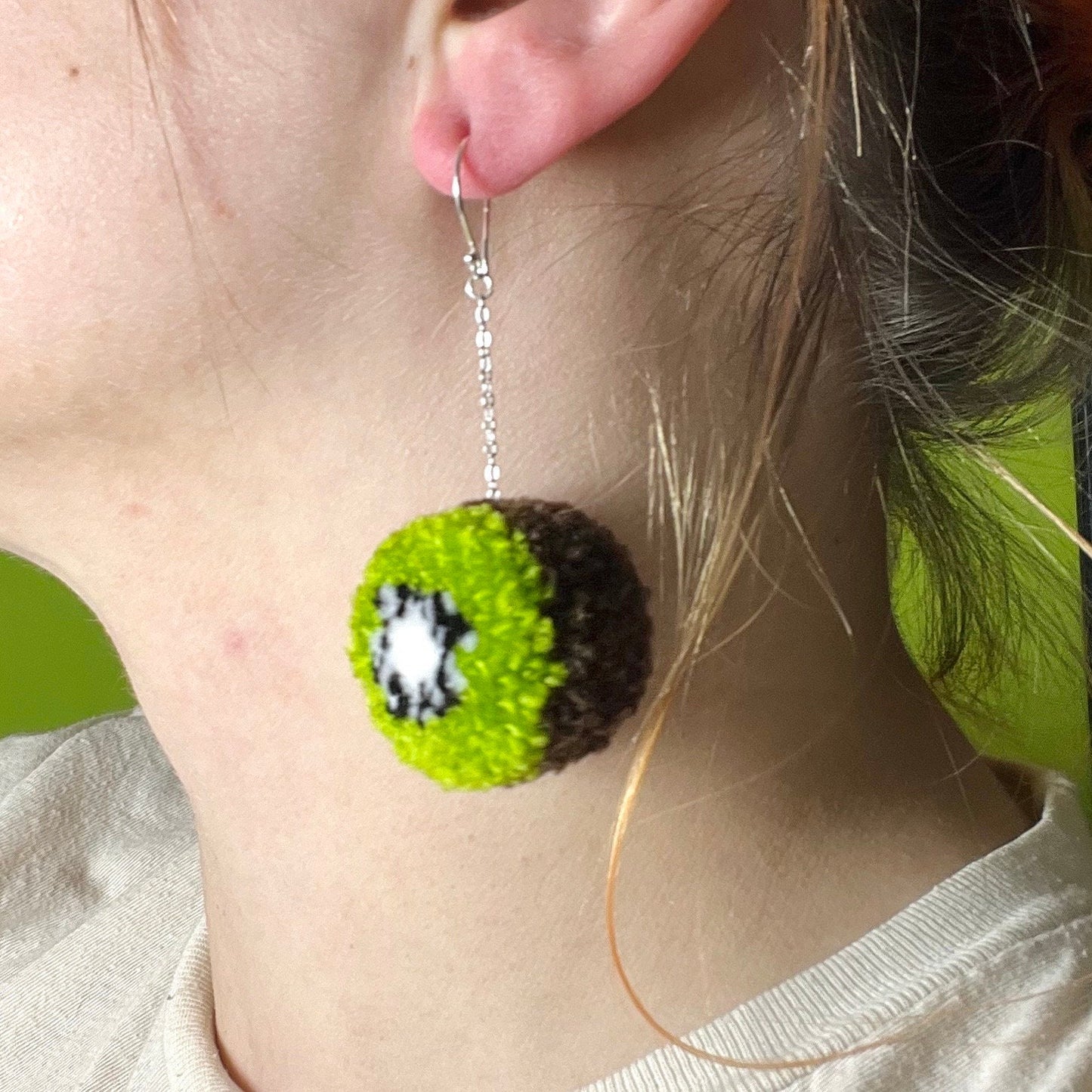 Big Kiwi Pom-pom Earrings